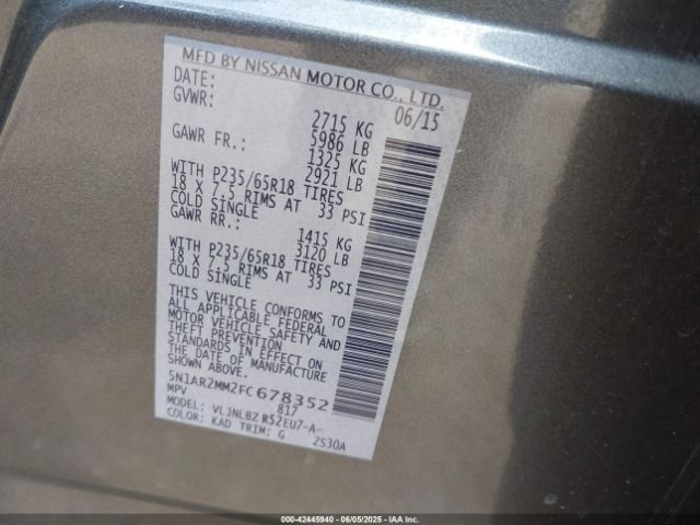 5N1AR2MM2FC678352 Nissan Pathfinder S
