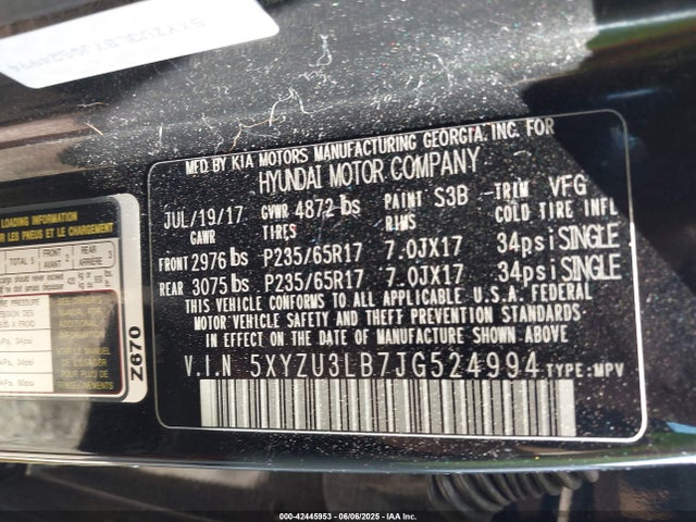5XYZU3LB7JG524994 Hyundai gdi theta ii