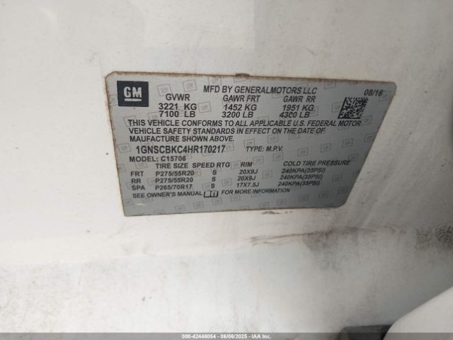 1GNSCBKC4HR170217 Chevrolet Tahoe Lt