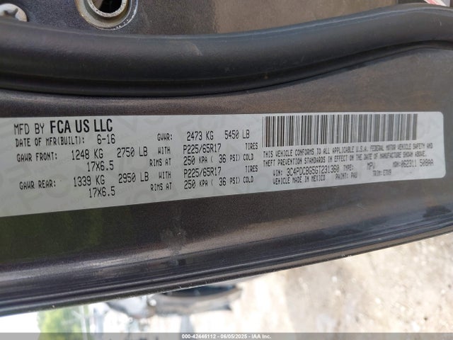 3C4PDCBG5GT231360 Dodge 2016