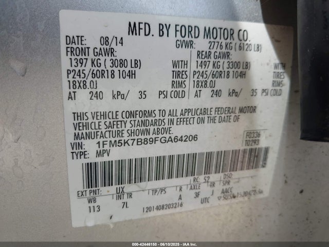 1FM5K7B89FGA64206 Ford 2015