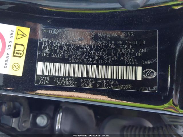 2016 LEXUS ES 350 58ABK1GG5GU012292 Photo 8