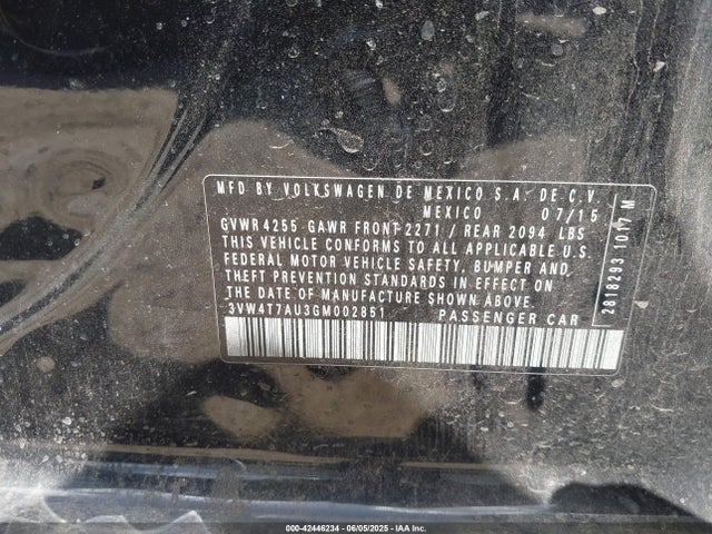 3VW4T7AU3GM002851 Volkswagen 2016