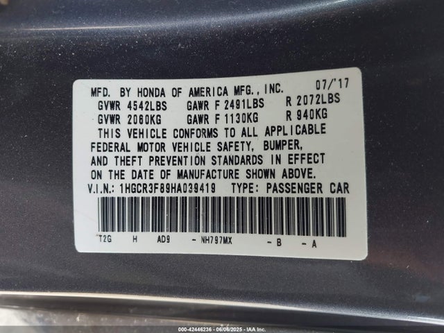 1HGCR3F89HA039419 Honda j35y1