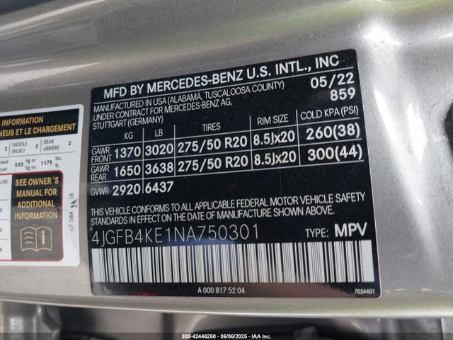 4JGFB4KE1NA750301 Mercedes-Benz m264