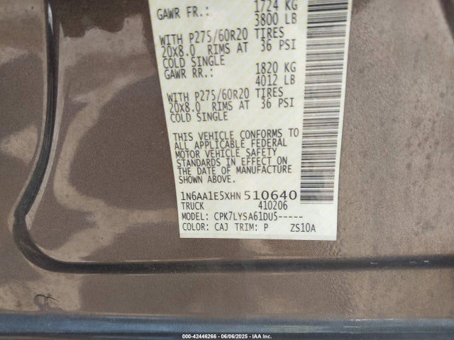 1N6AA1E5XHN510640 Nissan 2017