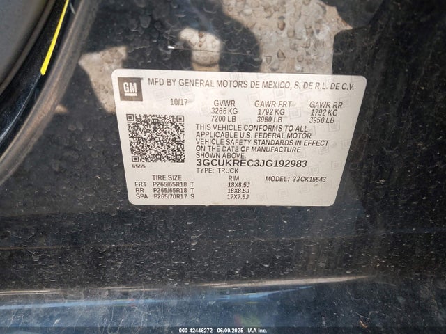 3GCUKREC3JG192983 Chevrolet l83 - sidi: spark ignited direct injection, vvt: variable valve timing, afm, e85 max, alum
