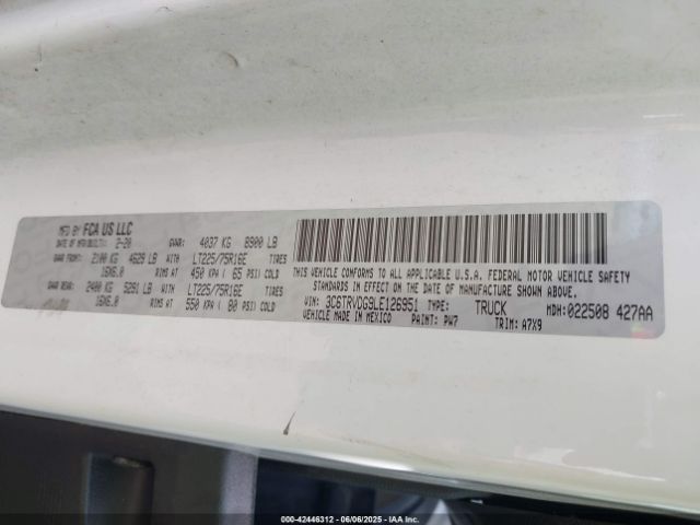 3C6TRVDG9LE126951 RAM Promaster 2500 High Roof 159 Wb