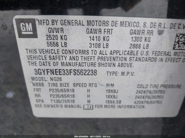 2015 CADILLAC SRX 3GYFNEE33FS562238 Photo 8