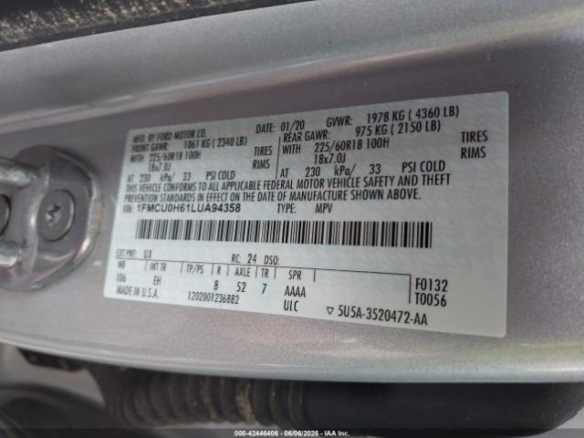 2020 FORD ESCAPE 1FMCU0H61LUA94358 Photo 8