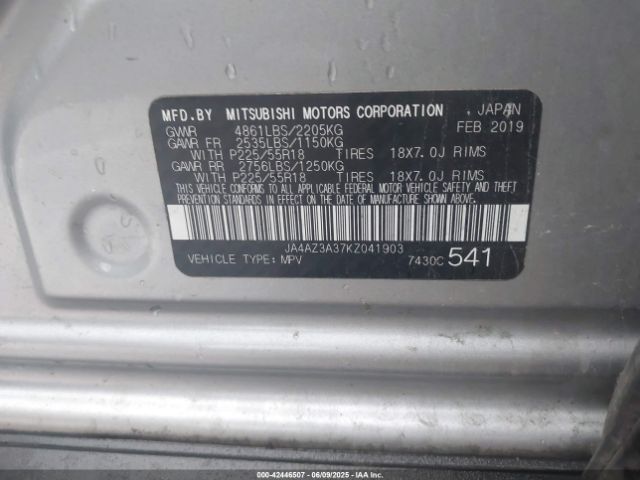 2019 MITSUBISHI OUTLANDER JA4AZ3A37KZ041903 Photo 8