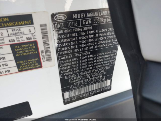 2016 LAND ROVER RANGE ROVER SALGS2PF0GA316798 Photo 8