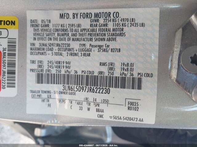 3LN6L5D97JR622230 Lincoln 2.0l gtdi high w/premium fuel