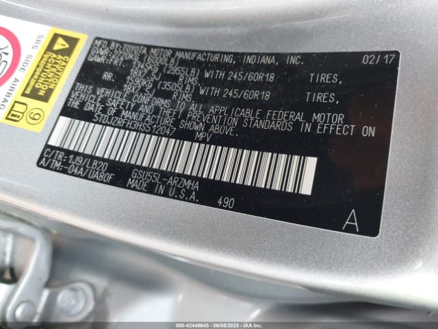 5TDJZRFH3HS512047 Toyota Highlander Xle
