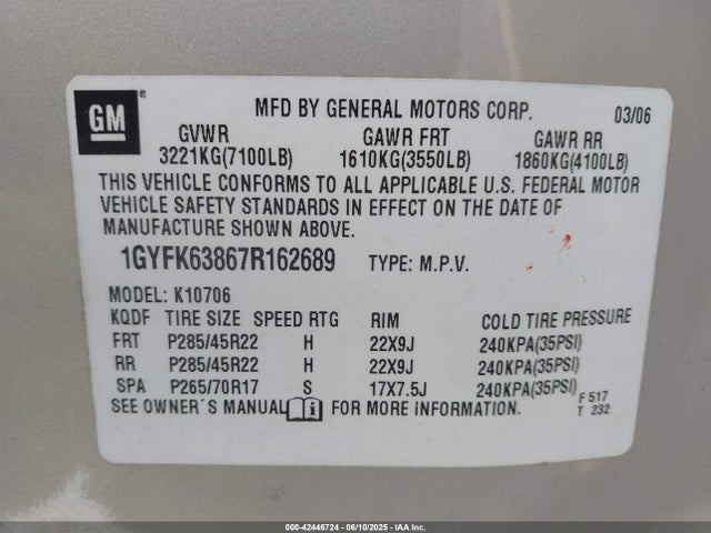 2007 CADILLAC ESCALADE 1GYFK63867R162689 Photo 8