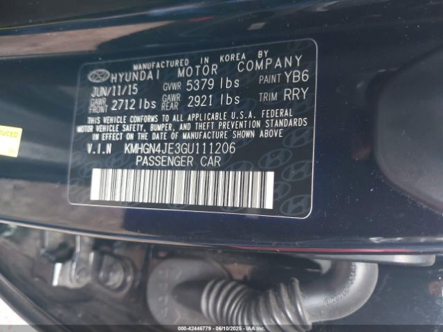 KMHGN4JE3GU111206 Hyundai Genesis 3.8