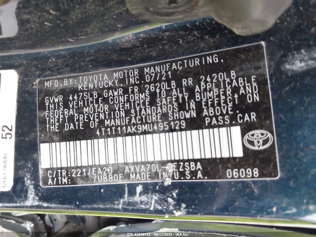 4T1T11AK9MU495129 Toyota a25a-fks