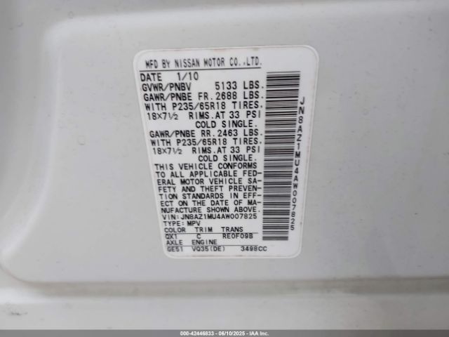 2010 NISSAN MURANO JN8AZ1MU4AW007825 Photo 8