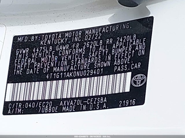 4T1G11AK0NU029401 Toyota a25a-fks