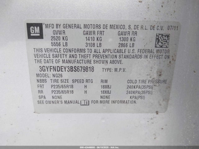 2011 CADILLAC SRX 3GYFNDEY3BS679818 Photo 8