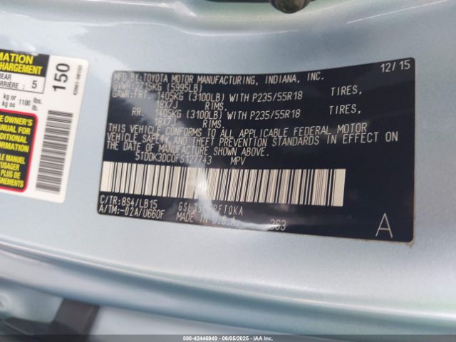 5TDDK3DC0FS127743 Toyota Sienna Limited Premium 7 Passenger