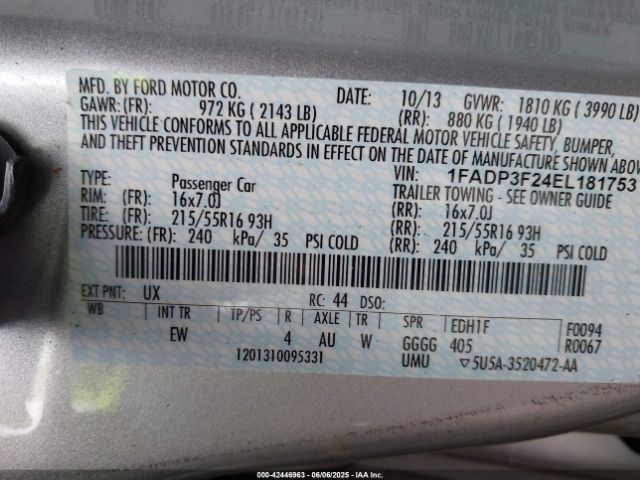 1FADP3F24EL181753 Ford FOCUS SE