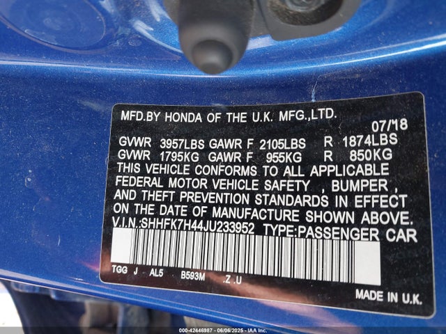 SHHFK7H44JU233952 Honda l15ba