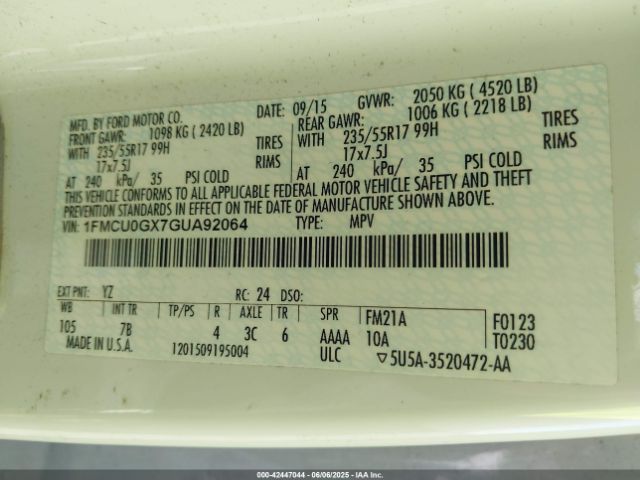 1FMCU0GX7GUA92064 Ford ESCAPE SE