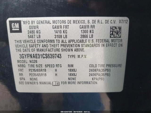 2012 CADILLAC SRX 3GYFNAE31CS639743 Photo 8