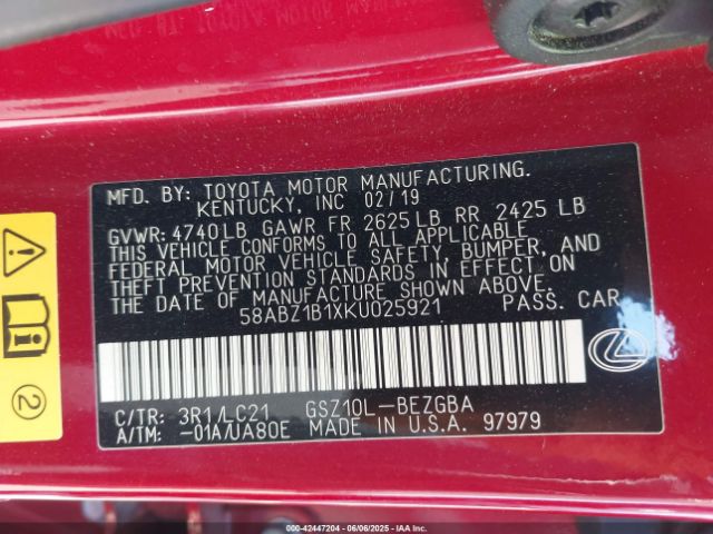 2019 LEXUS ES 350 58ABZ1B1XKU025921 Photo 8