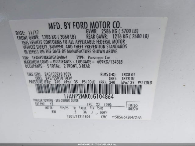 Продаж на аукціоні авто 2018 Ford Police Interceptor, vin: 1FAHP2MK0JG104864, номер лоту: 42447222