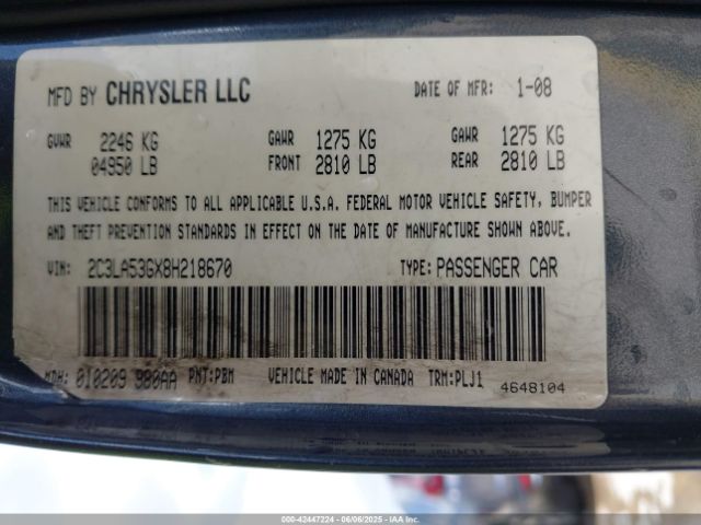 2008 CHRYSLER 300 2C3LA53GX8H218670 Photo 8
