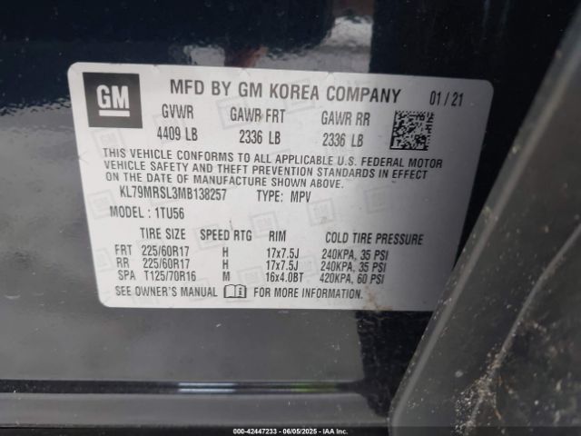 KL79MRSL3MB138257 Chevrolet Trailblazer Awd Lt