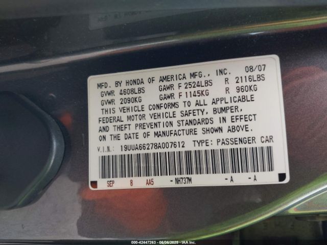 2008 ACURA TL 19UUA66278A007612 Photo 8