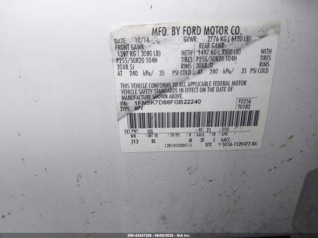1FM5K7D88FGB22240 Ford 2015