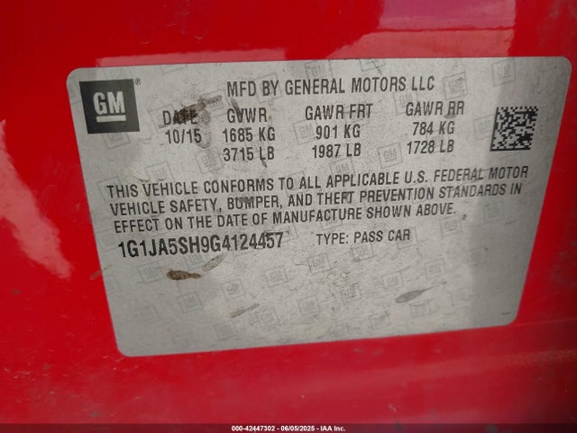 1G1JA5SH9G4124457 Chevrolet luw - e85 max