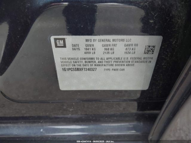 1G1PC5SBXF7240327 Chevrolet Cruze 1lt Auto
