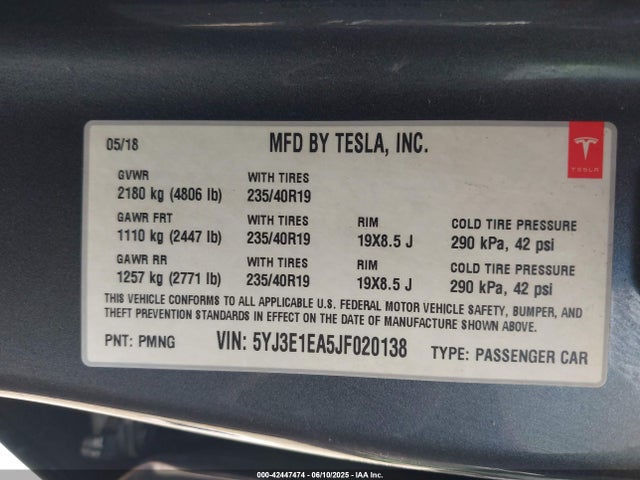 2018 TESLA MODEL 3 5YJ3E1EA5JF020138 Photo 8
