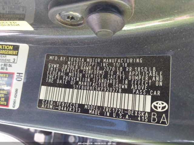 5YFBURHE5KP920278 Toyota 2zr-fe