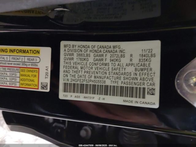 2023 HONDA CIVIC 2HGFE2F52PH505538 Photo 8