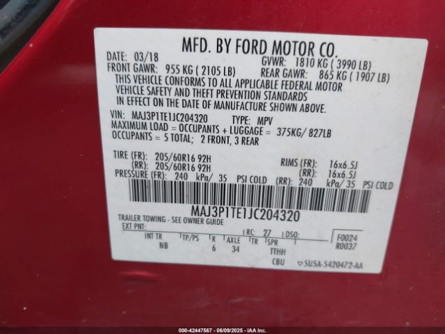 2018 FORD ECOSPORT MAJ3P1TE1JC204320 Photo 8