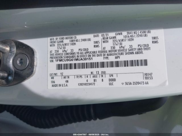 2021 FORD ESCAPE 1FMCU9G61MUA30151 Photo 8