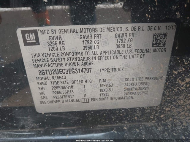3GTU2UEC3EG314797 GMC l83 - vvt, afm (active fuel management), aluminum