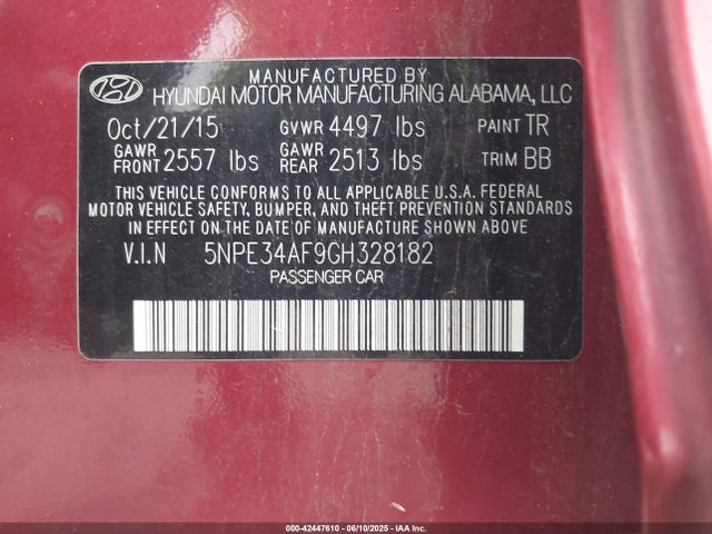 Hyundai dohc gdi theta-ii 2016 5NPE34AF9GH328182 Image 9