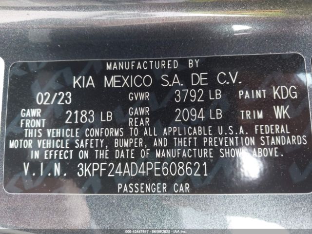 3KPF24AD4PE608621 KIA mpi nu