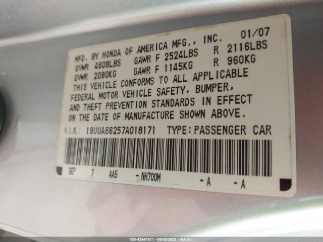 2007 ACURA TL 19UUA66257A018171 Photo 8
