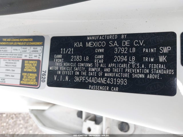 3KPF54AD4NE431993 KIA mpi nu