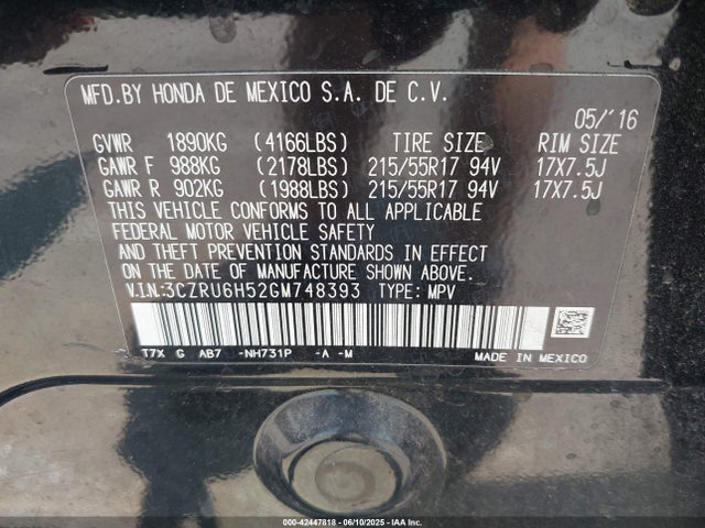 3CZRU6H52GM748393 Honda r18z9