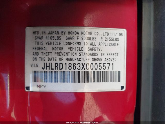 1999 HONDA CR-V JHLRD1863XC005571 Photo 8