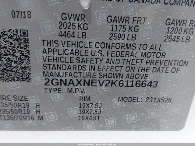 2019 CHEVROLET EQUINOX 2GNAXNEV2K6116643 Photo 8